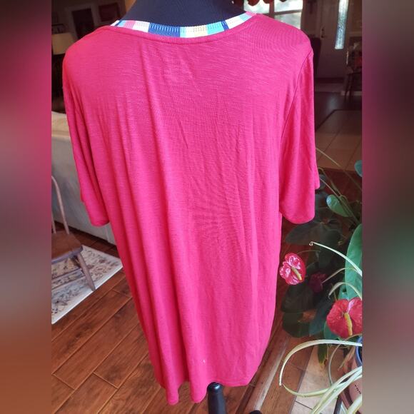 Lane Bryant T Shirt rayon spandex‎ blend sz 18/20 red and rainbow collar - Picture 2 of 6